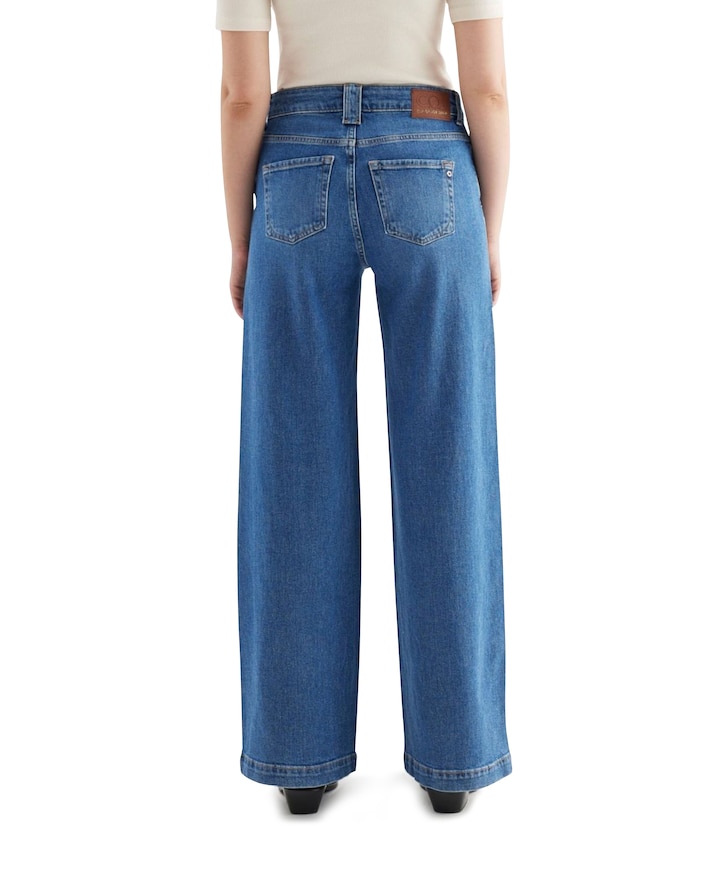 high waist wide leg dames jeans blauw