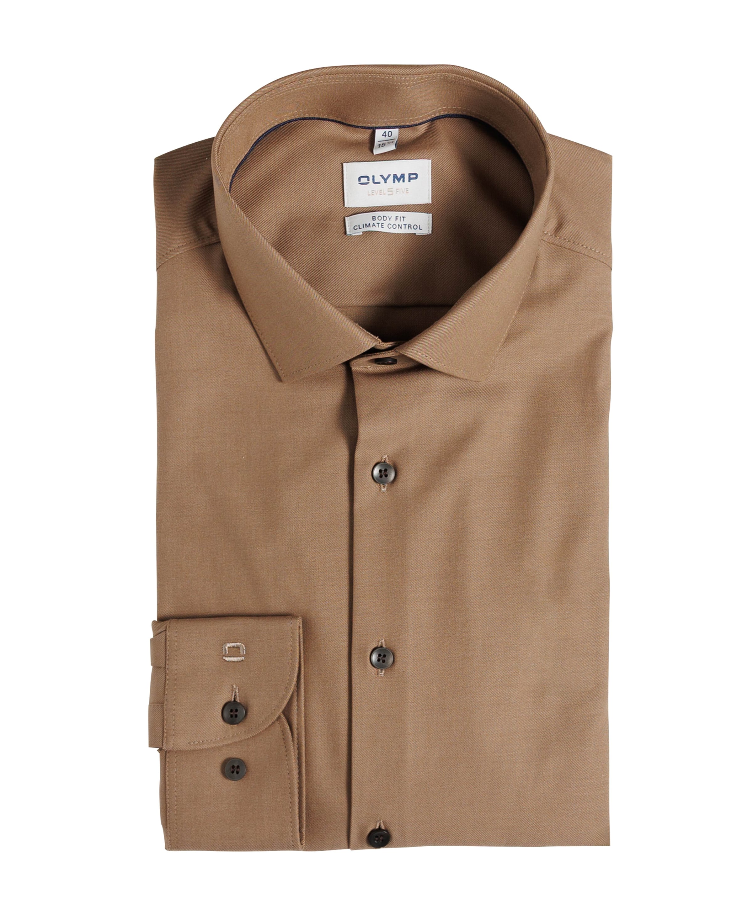 Heren overhemd lange mouw bruin