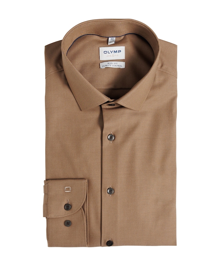 Heren overhemd lange mouw bruin