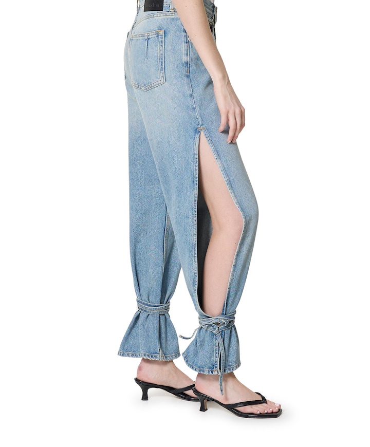 Baggy string dames jeans blauw