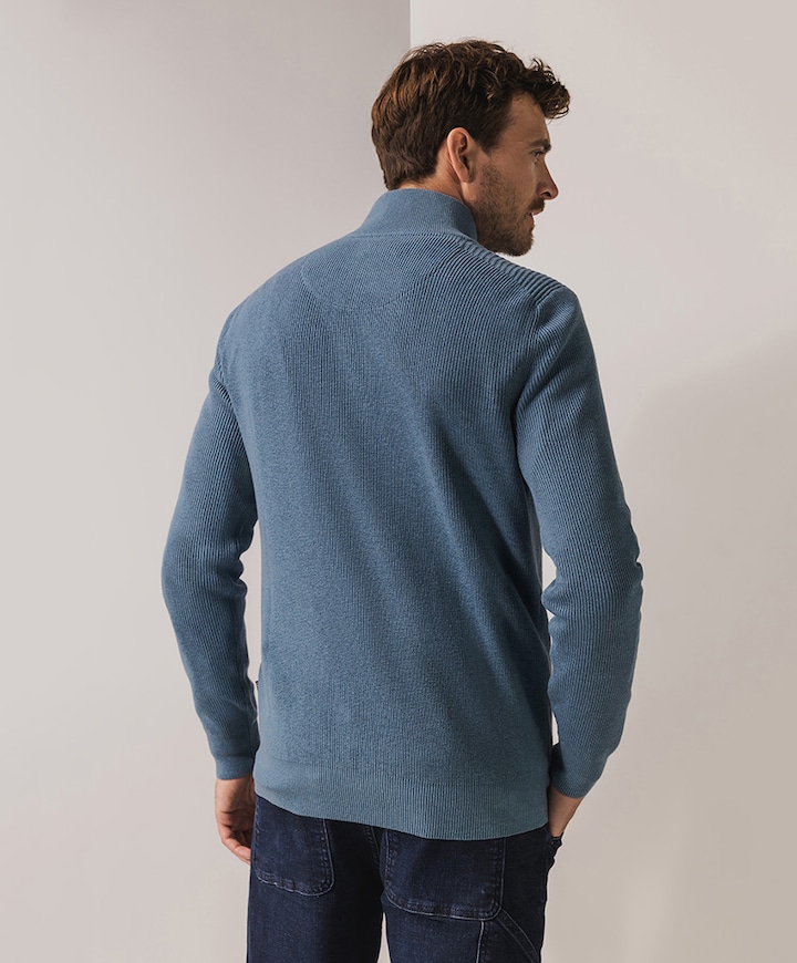 Heren trui met rits blauw
