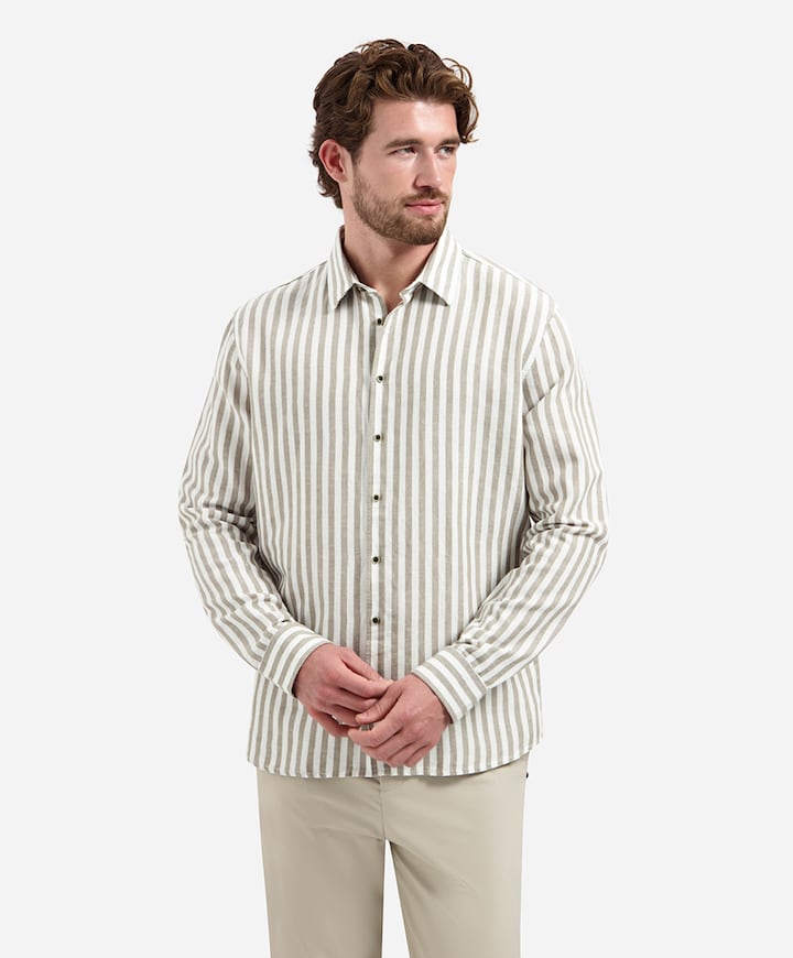 Heren overhemd lange mouw beige