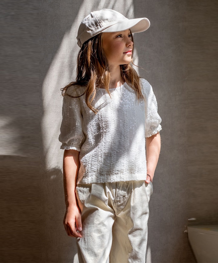 Meisjes blouse korte mouw ecru