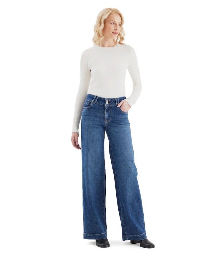 wide straight jeans dames jeans blauw