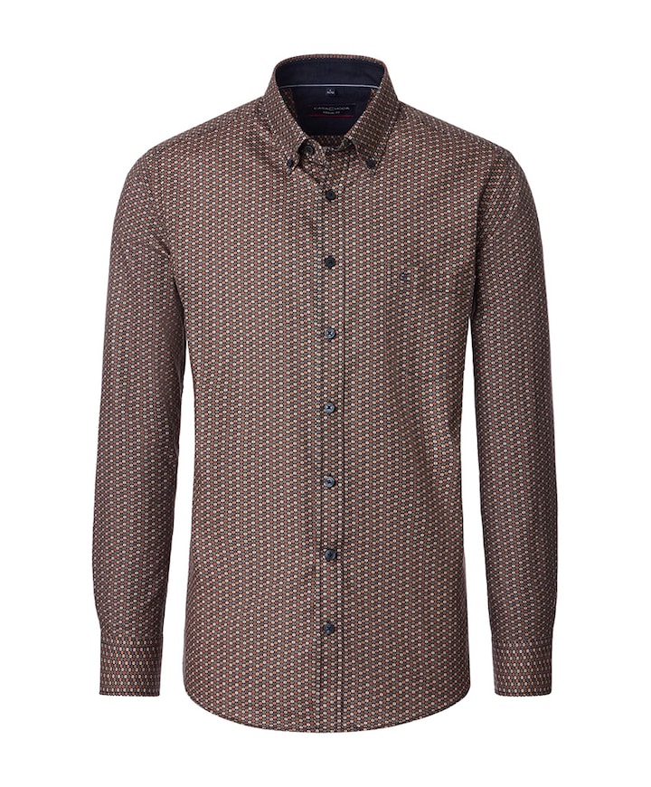 Heren overhemd lange mouw bruin