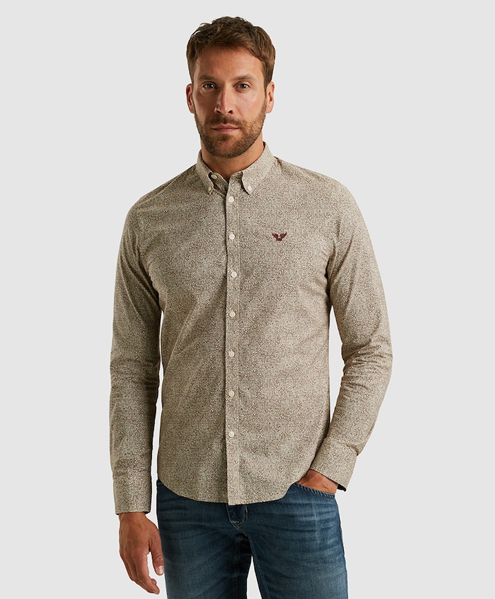 Heren overhemd lange mouw bruin