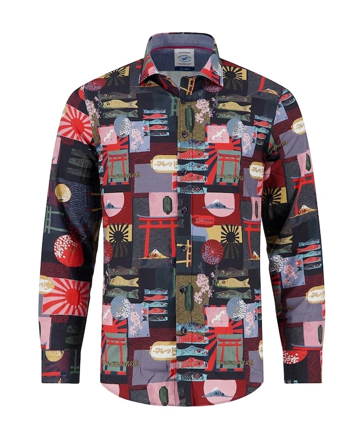 Heren overhemd lange mouw multicolor