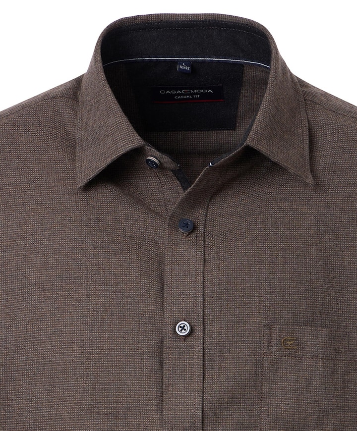 Heren overhemd lange mouw bruin