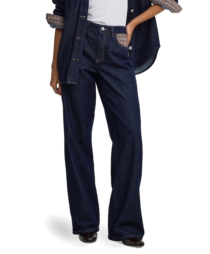 ONLHOPE HW WIDE CHECK DNM SIJI dames jeans blauw
