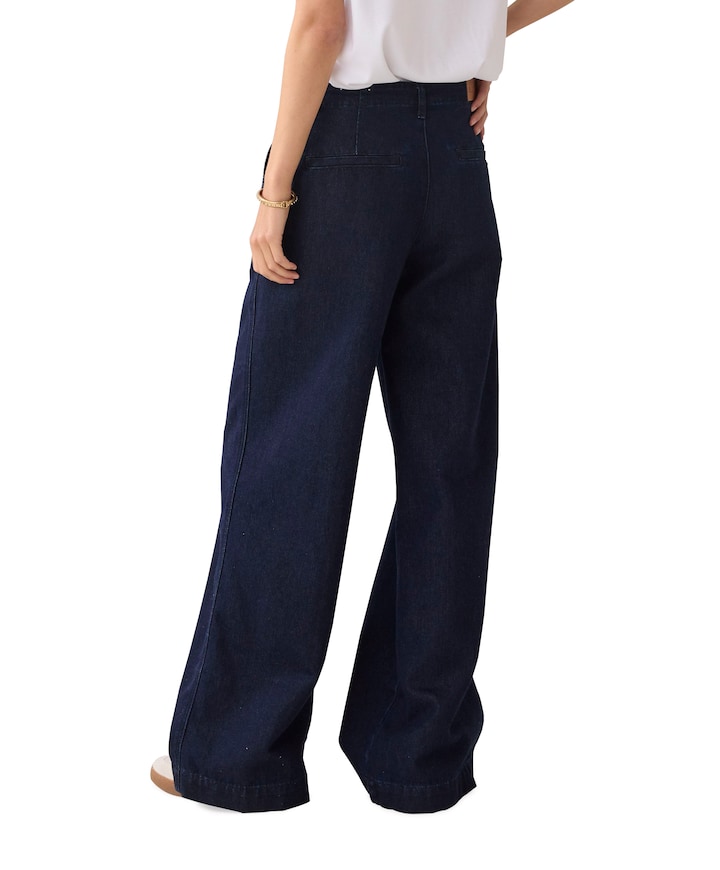 Wide leg Cotton lurex denim dames jeans blauw