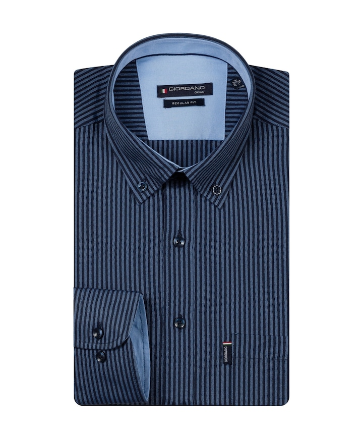 Heren overhemd lange mouw blauw