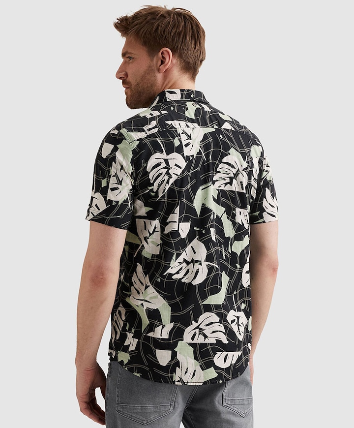 Heren overhemd korte mouw blauw