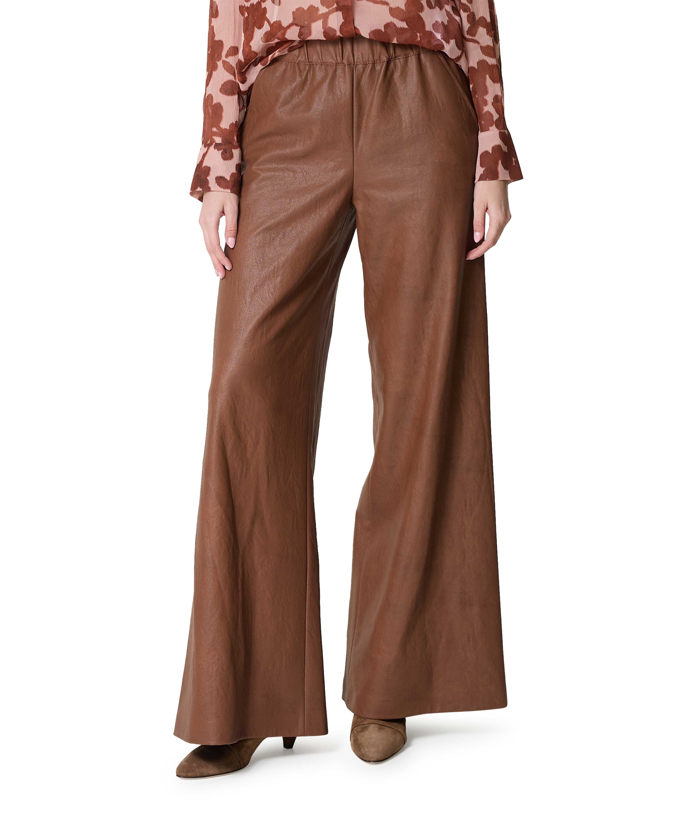 vegan leather-elastiek dames broek bruin