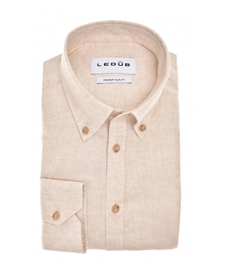 Heren overhemd extra lange mouw beige