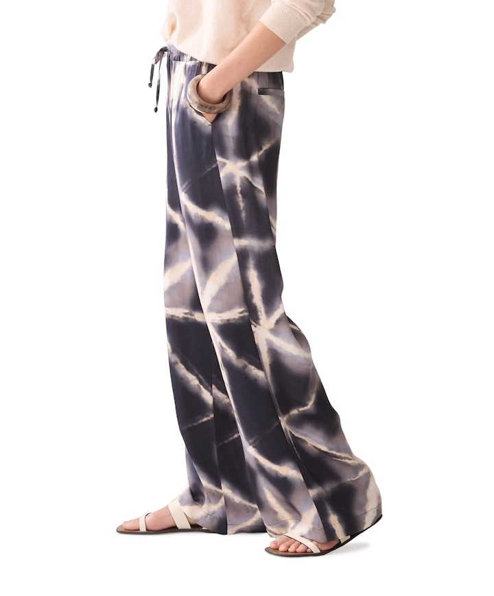 Tie dye viscose dames broek blauw