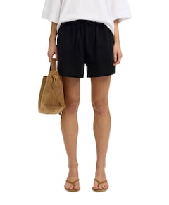 SLFLUISA-LINNIE LINEN BLEND dames korte broek zwart