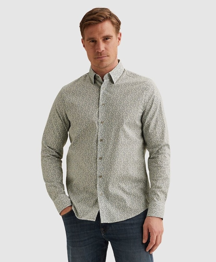 Heren overhemd lange mouw beige