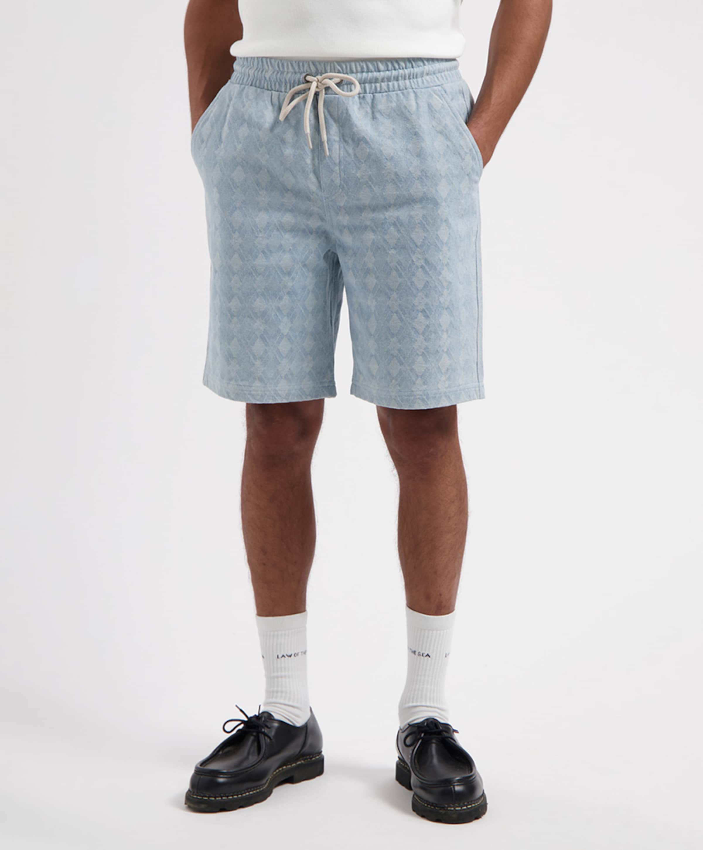 LAZORN BLEACHED DENIM JACQUARD SHORT heren korte broek blauw
