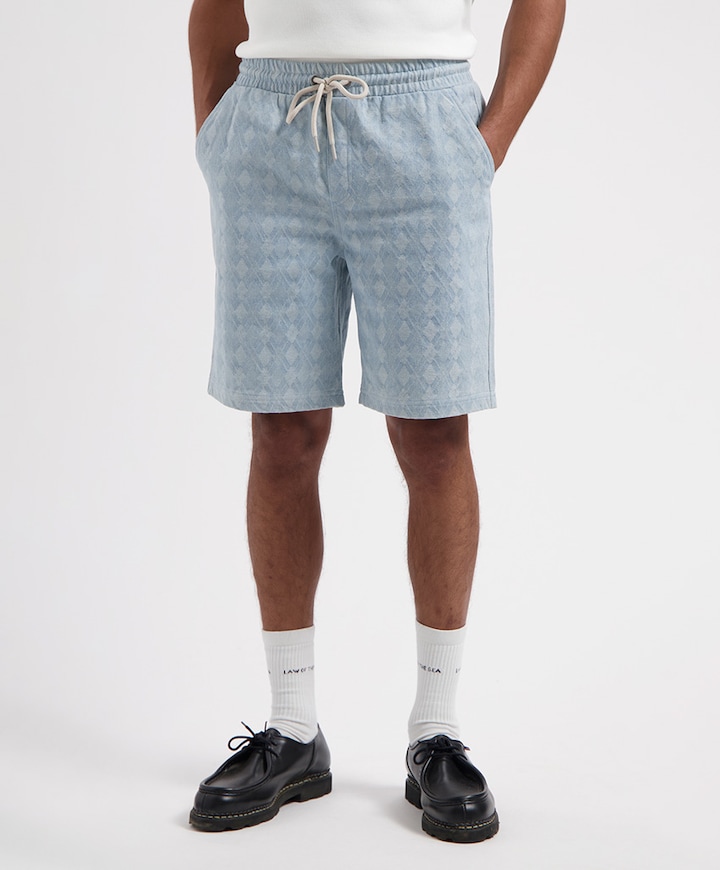 LAZORN BLEACHED DENIM JACQUARD SHORT heren korte broek blauw