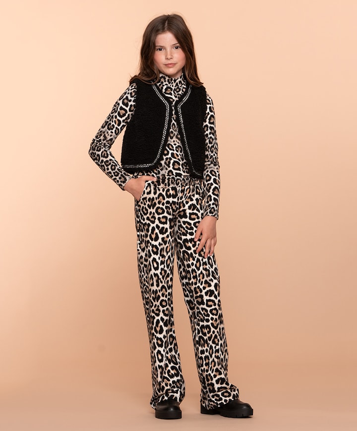 Pants wide AOP leopard broek beige