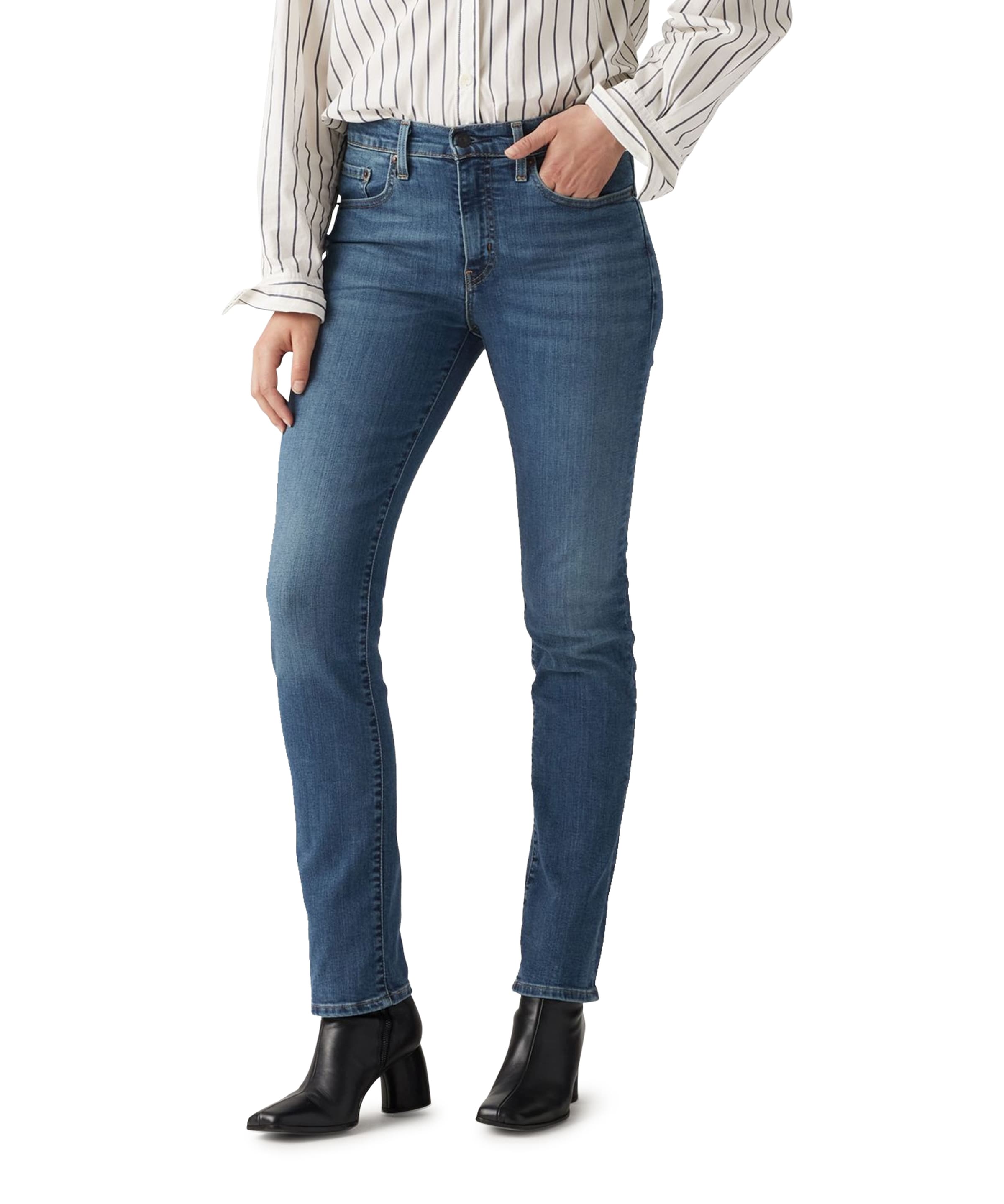 724 High rise straight dames jeans blauw