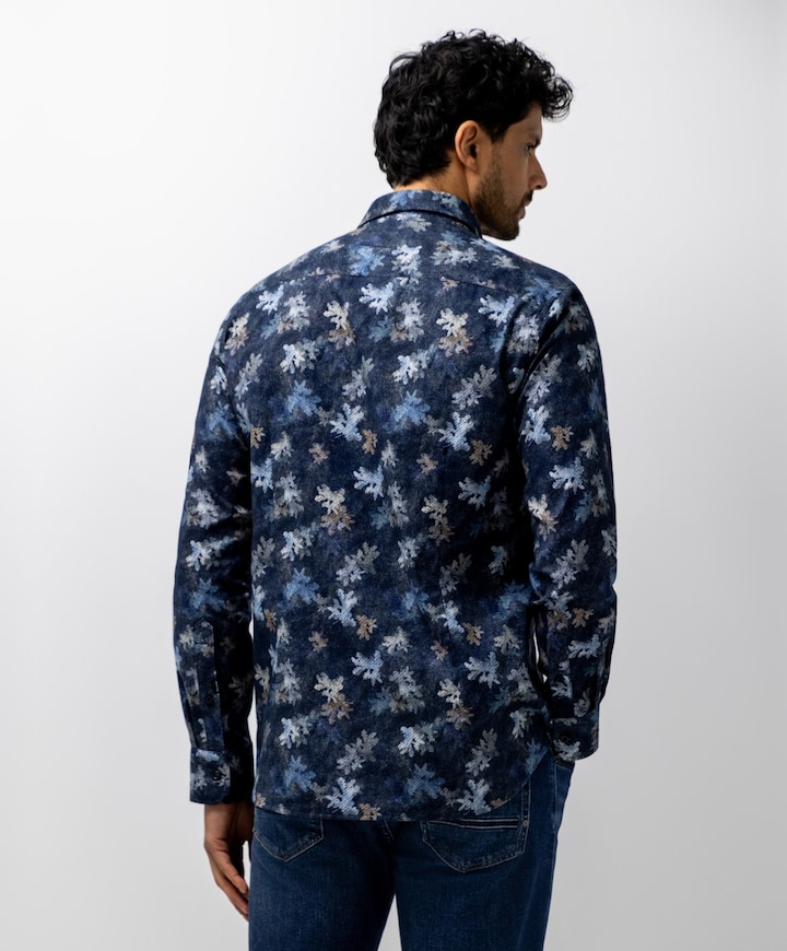 Heren overhemd lange mouw blauw