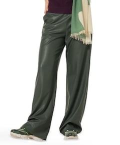vegan leather-effen-ceintuur dames broek groen