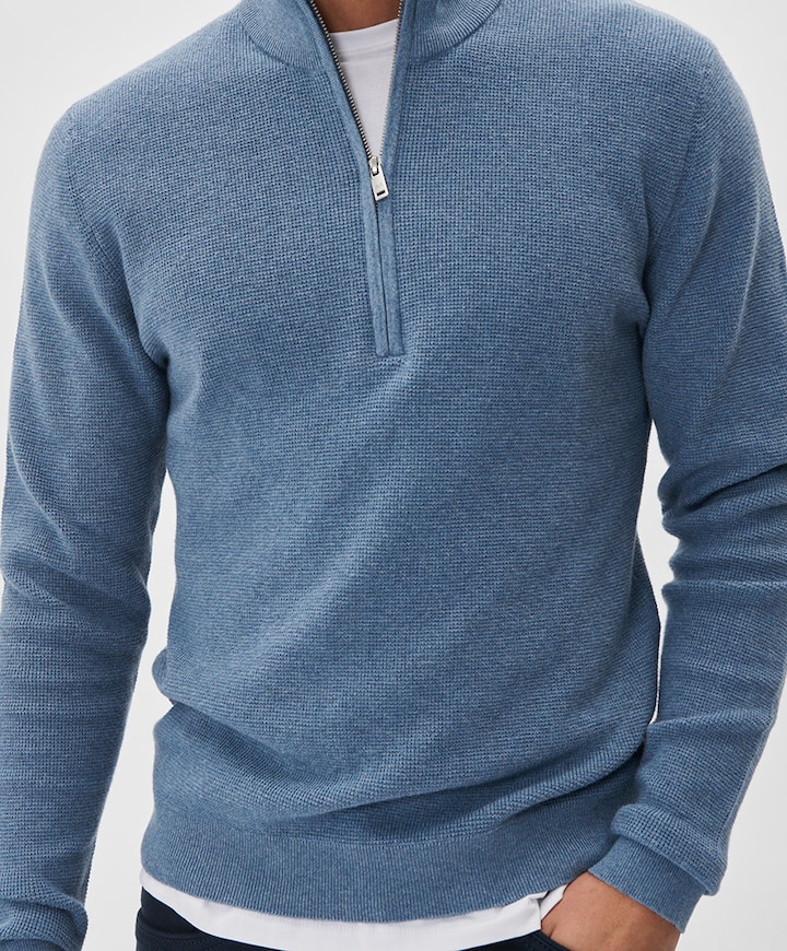 Heren trui met rits blauw