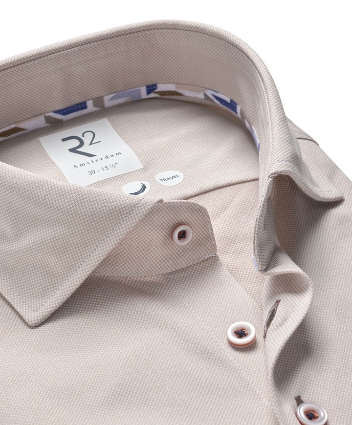 Heren overhemd extra lange mouw beige