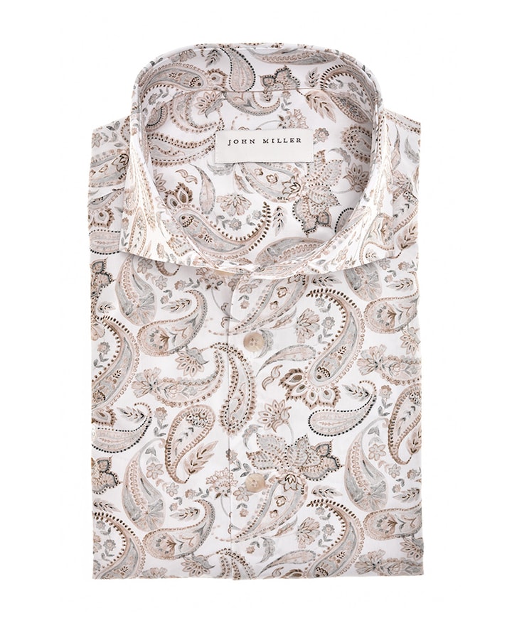 Heren overhemd lange mouw beige