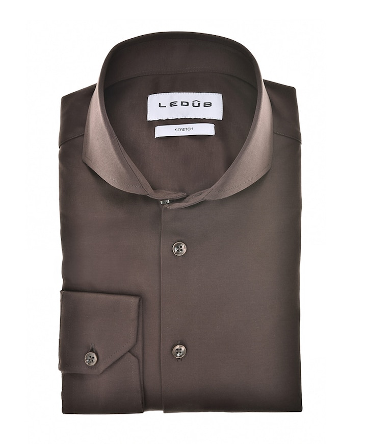 Heren overhemd extra lange mouw bruin