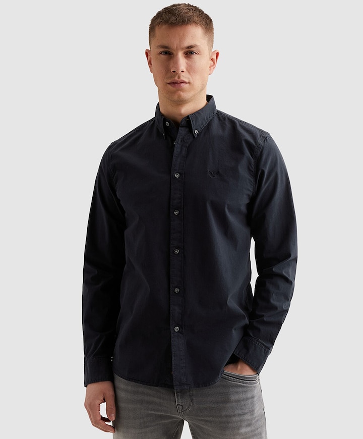 Heren overhemd lange mouw blauw