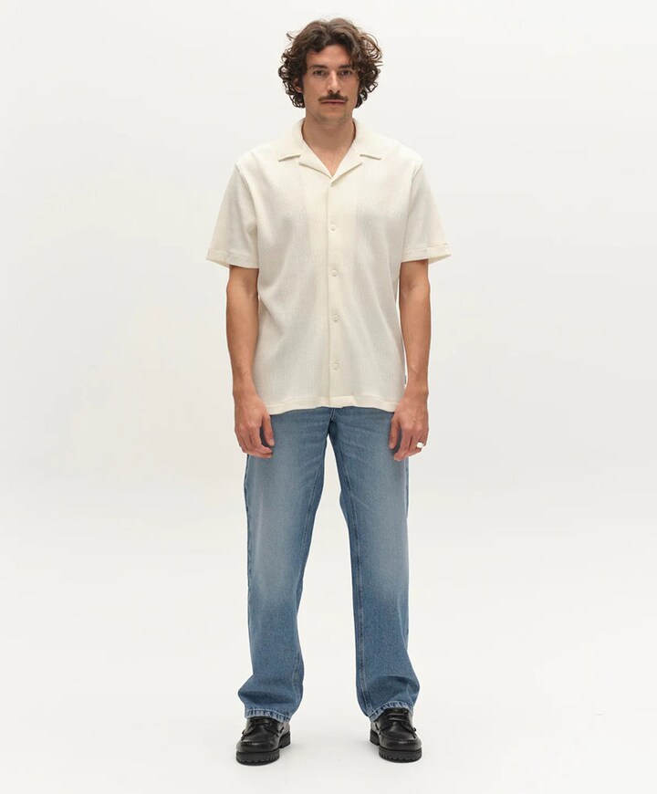 Heren overhemd korte mouw ecru