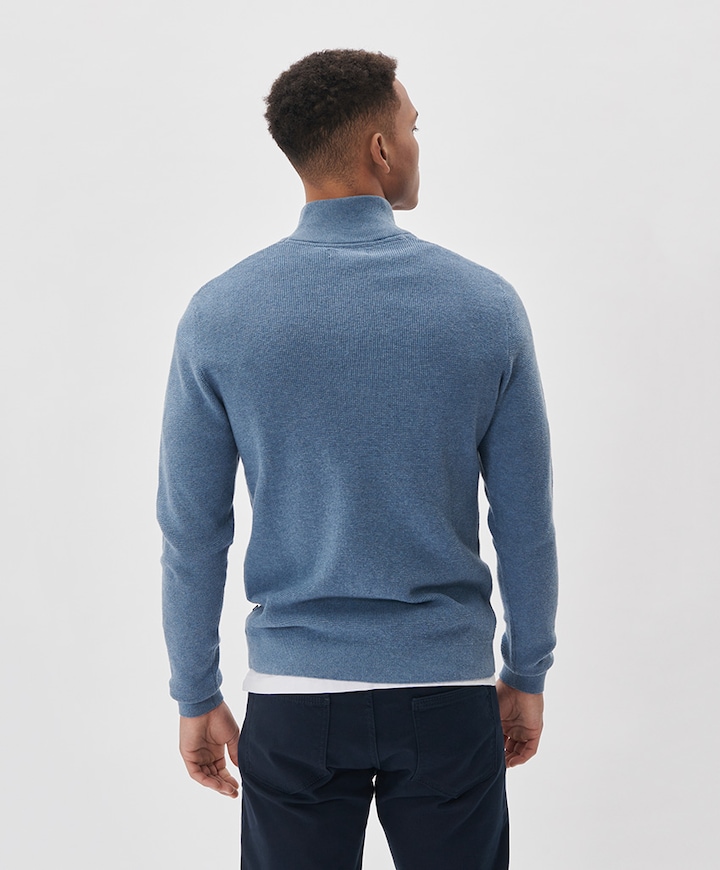 Heren trui met rits blauw