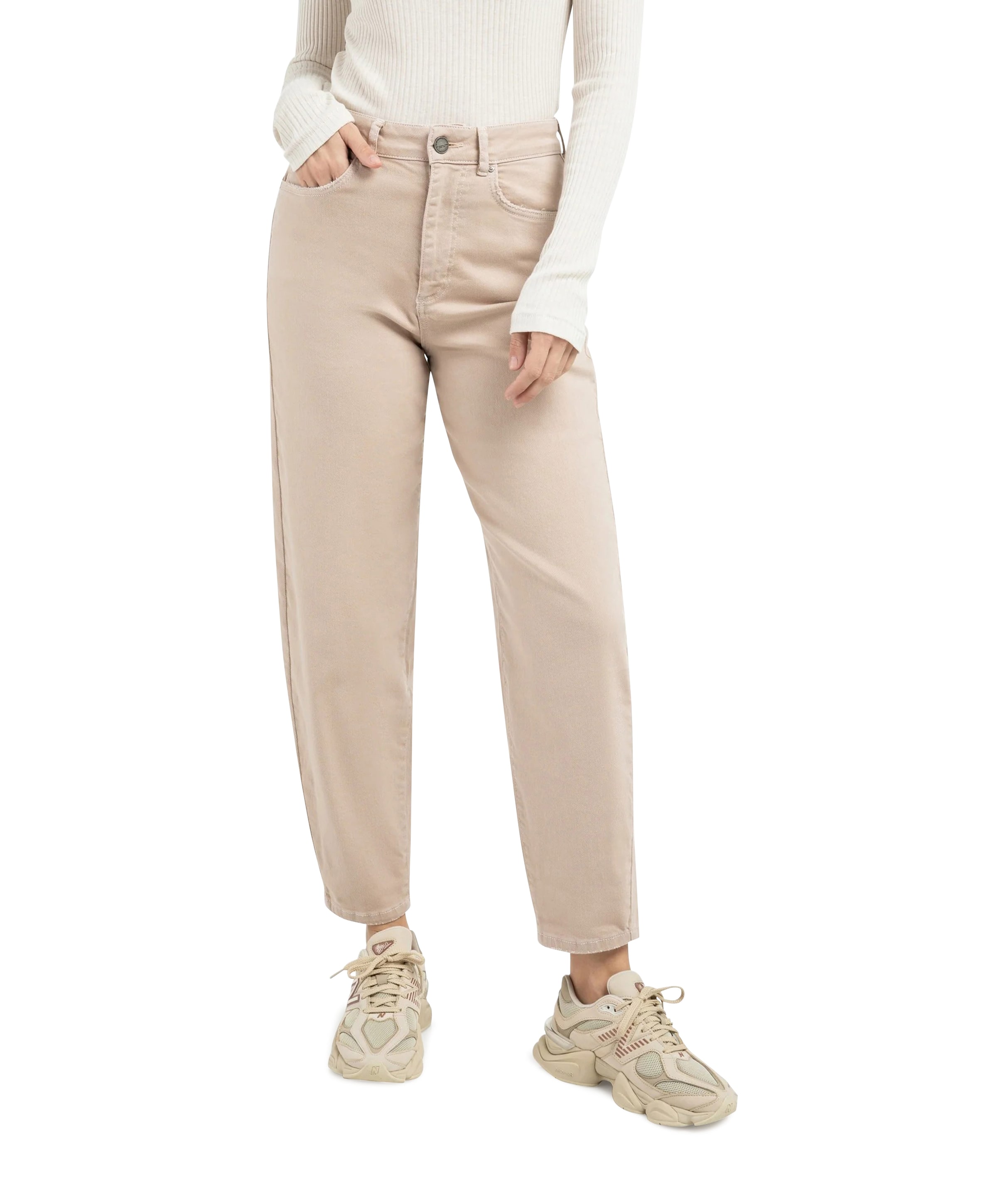 High-waist beige jeans dames jeans beige