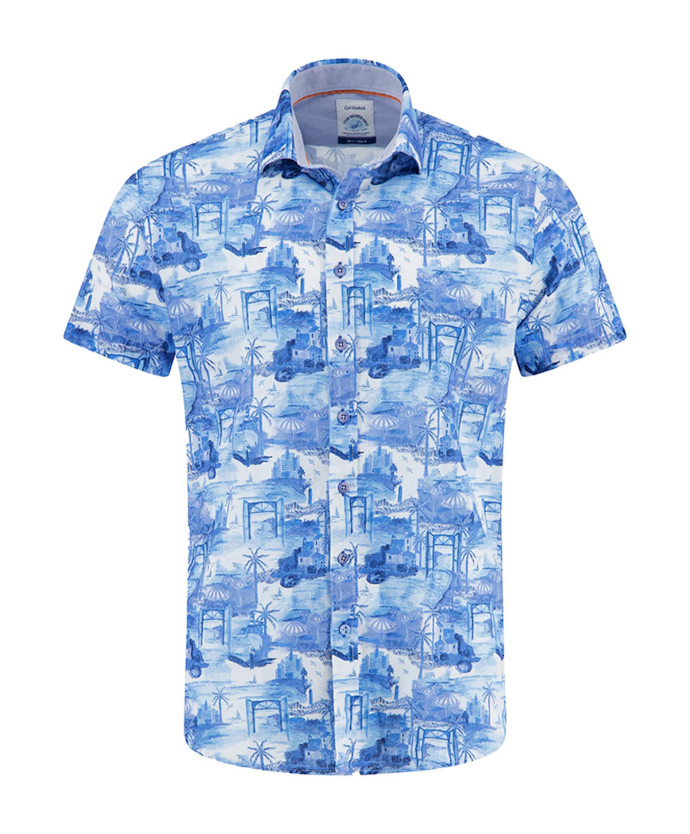 Heren overhemd korte mouw blauw