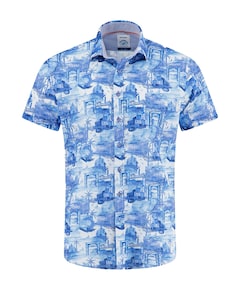 Heren overhemd korte mouw blauw