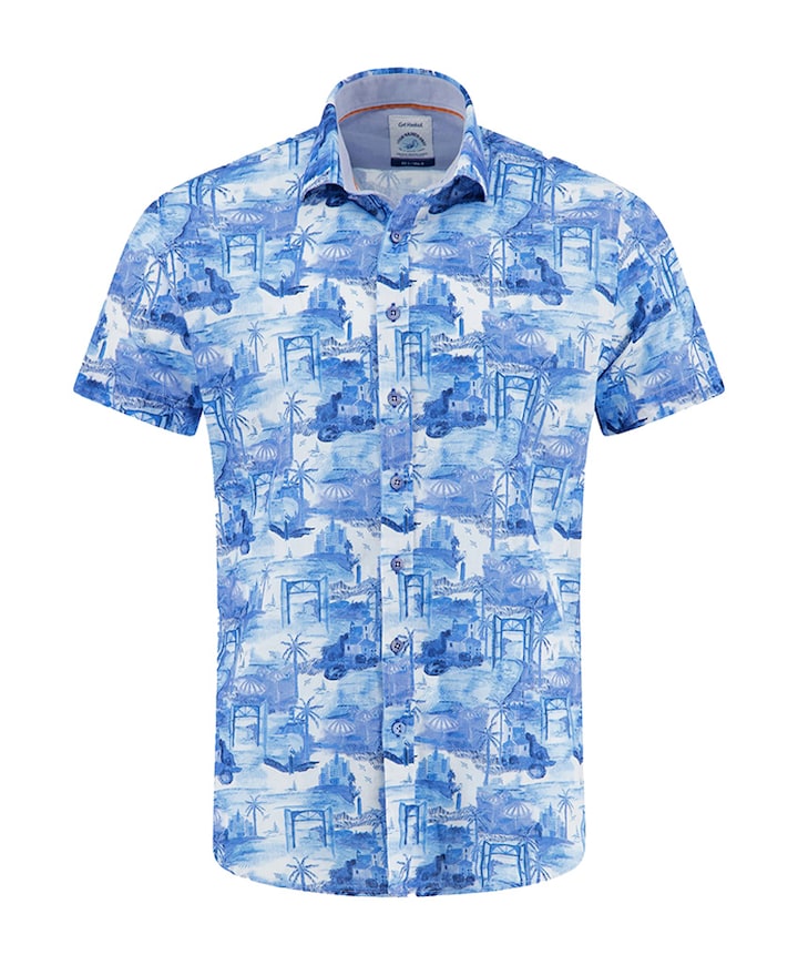 Heren overhemd korte mouw blauw