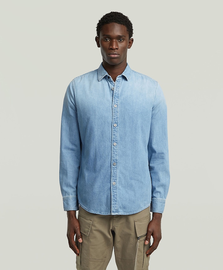 Heren overhemd lange mouw blauw