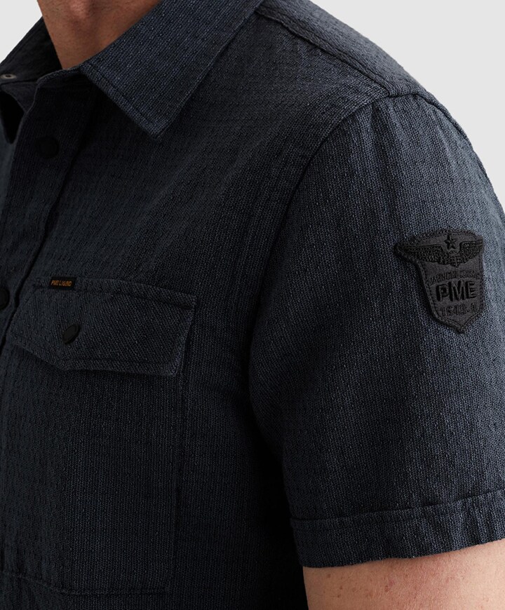 Heren overhemd korte mouw blauw