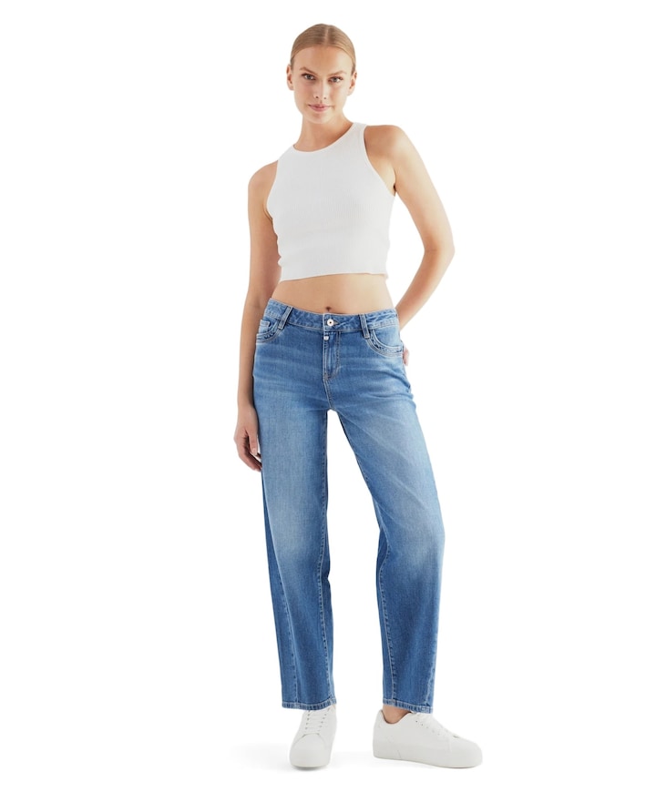 cropped balloon jeans dames jeans blauw