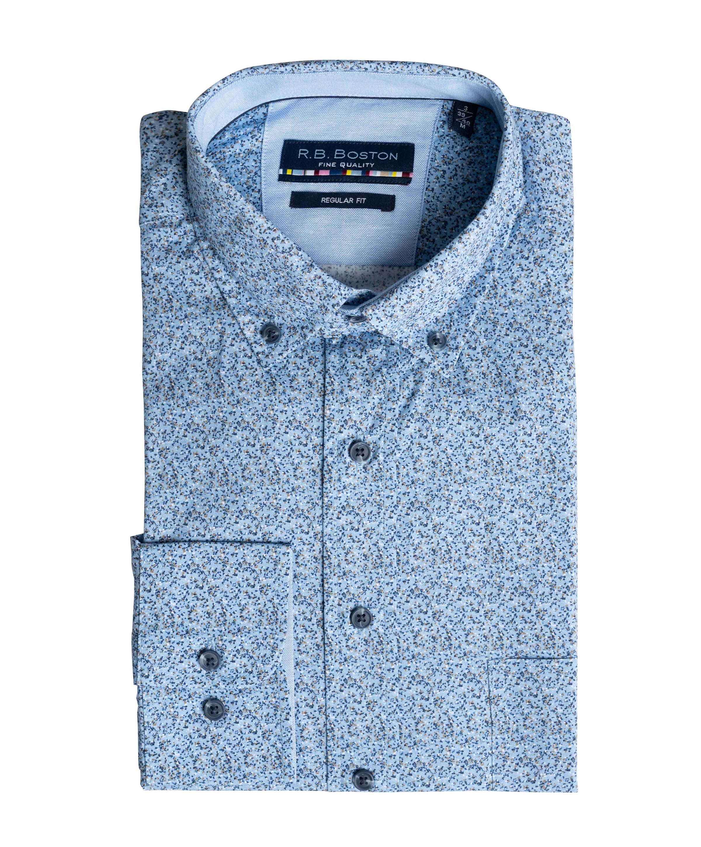 Heren overhemd lange mouw blauw