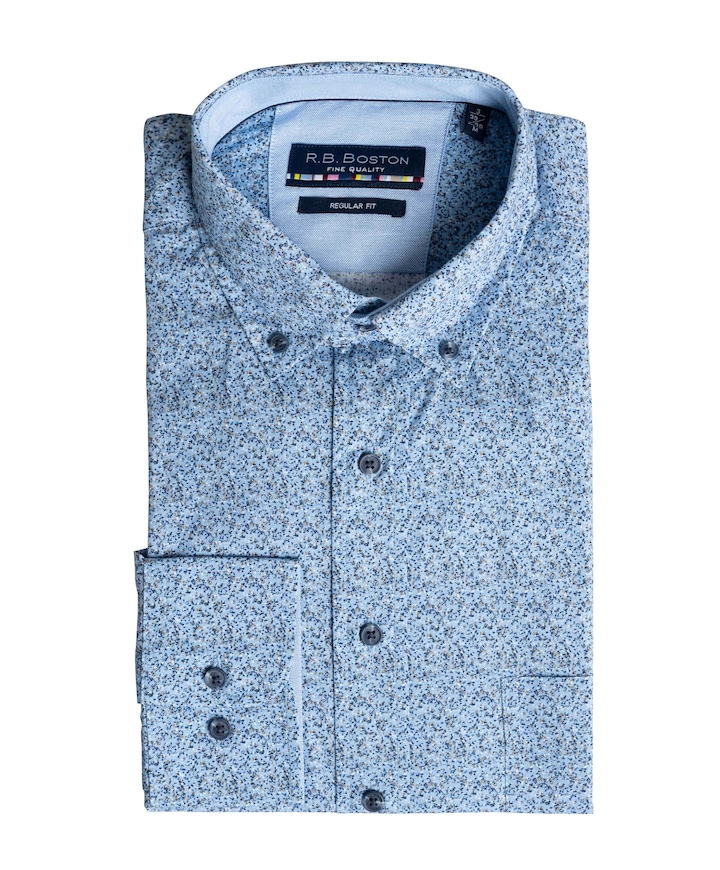 Heren overhemd lange mouw blauw