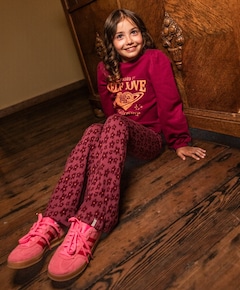 Little jacquard flare meisjes broek paars