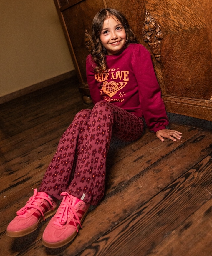Little jacquard flare meisjes broek paars