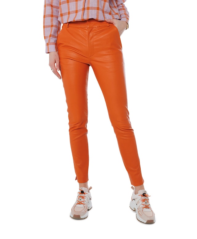 Leather stretch trouser broek oranje