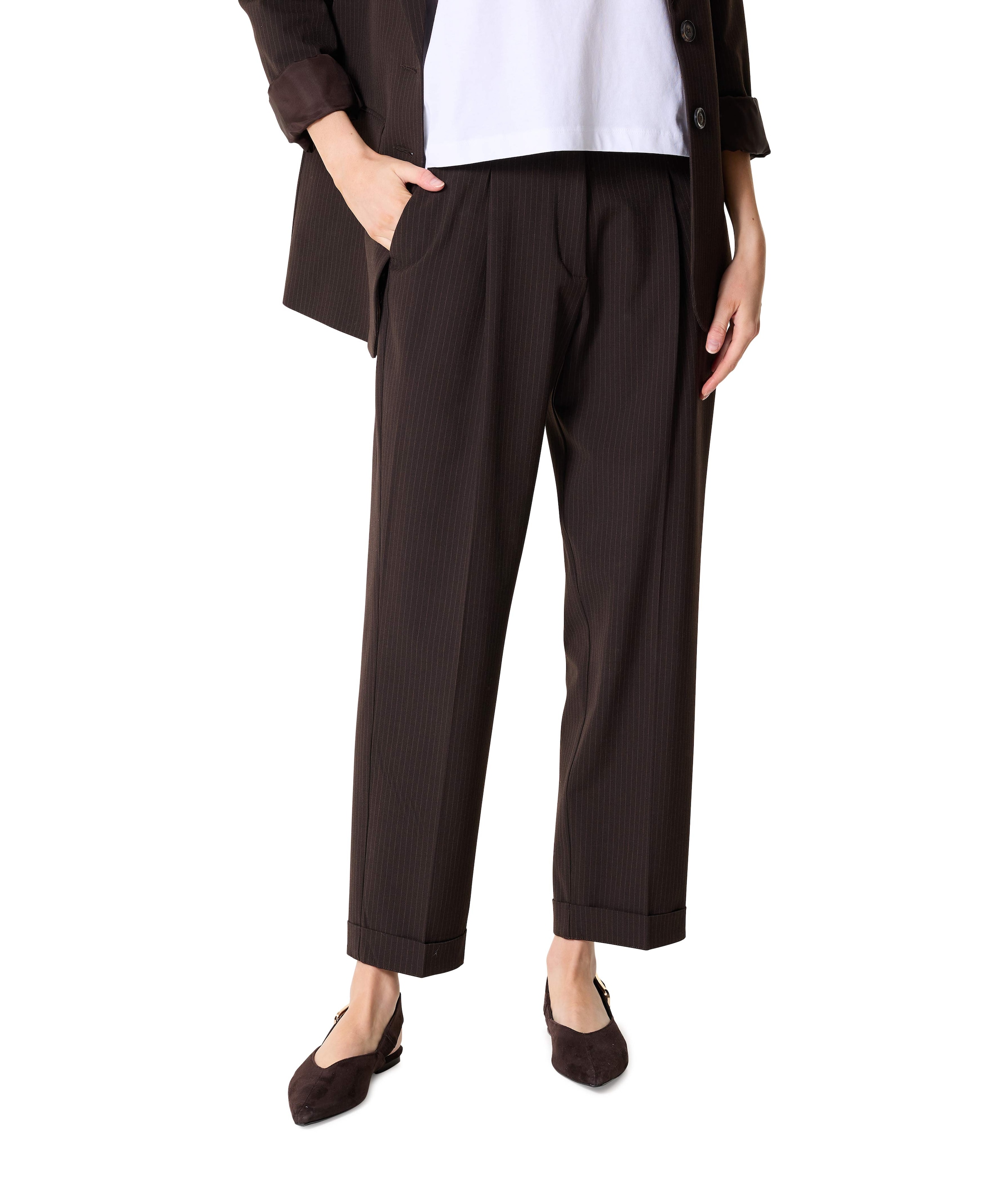 Fitted Pinstripe dames broek bruin