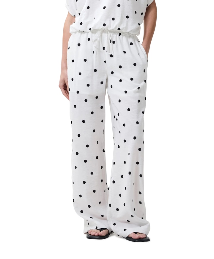 Dotted pull on dames broek ecru