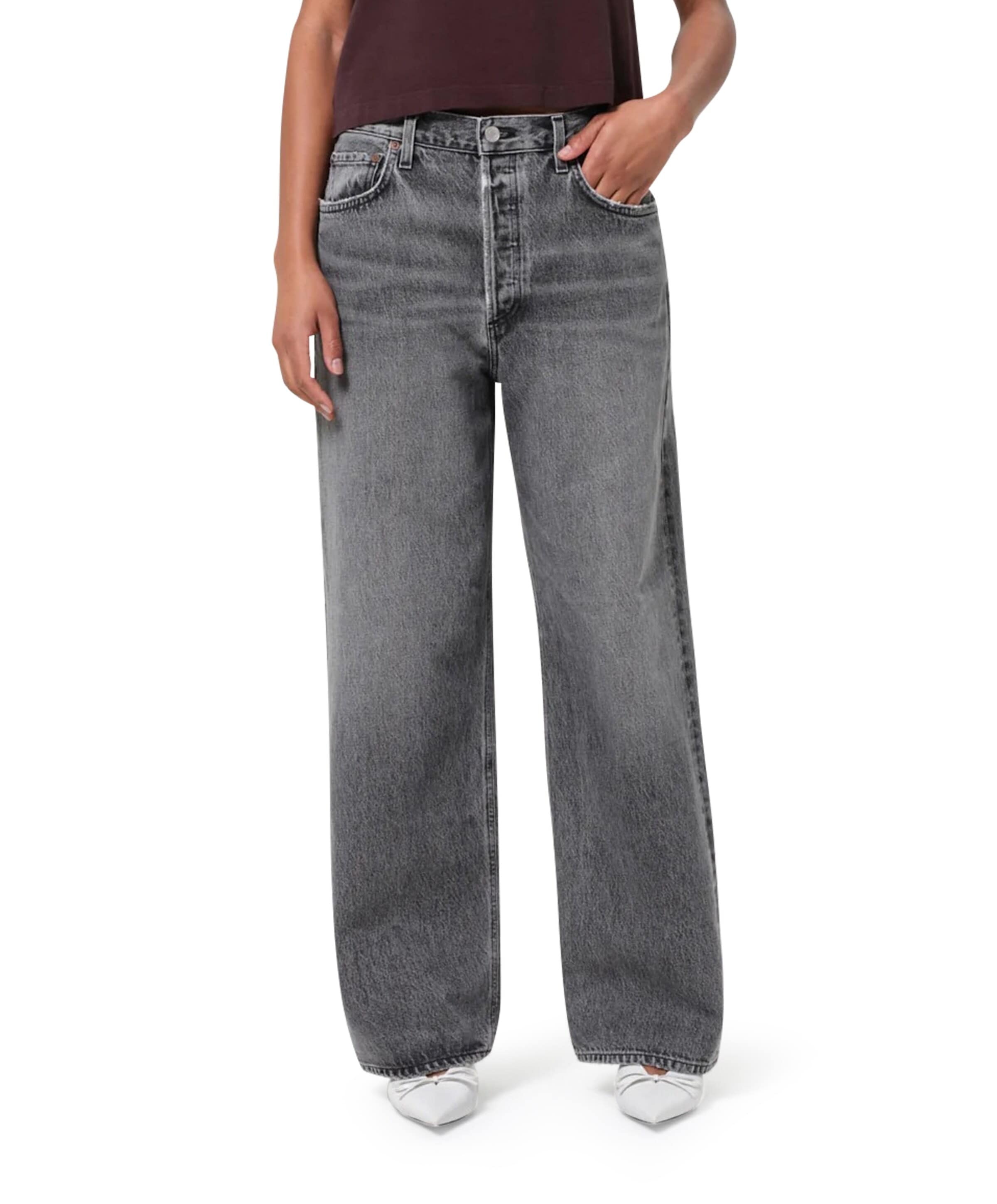 Low slung baggy dames jeans grijs