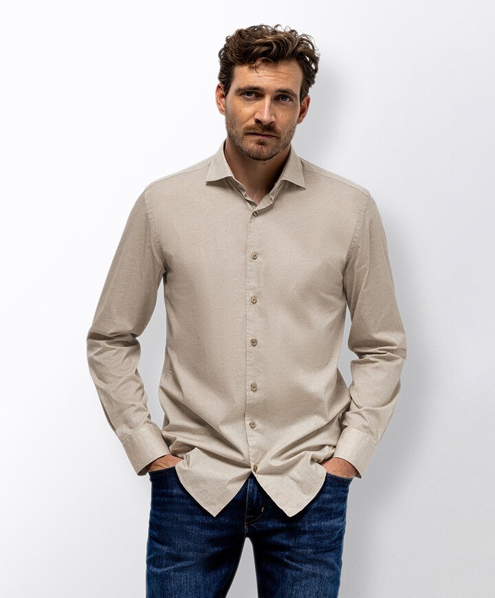 Heren overhemd lange mouw beige